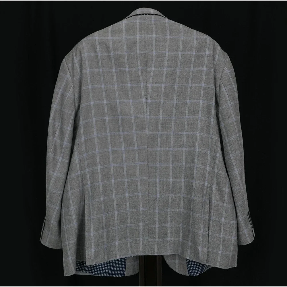 Oak Hill Sport Coat Silk‎ Wool Windowpane Blazer Mens 2XL 52R Grey Blue Check